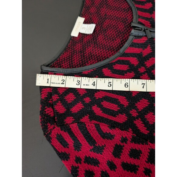 Chicos Women's Sweater Red and Black Faux Leather with Zipper Detail Size 3 - Picture 13 of 16